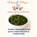 Southern homemade turnip greens cooked with pork or smoked turkey